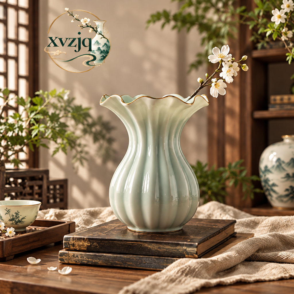 Ribbed Celadon Vase