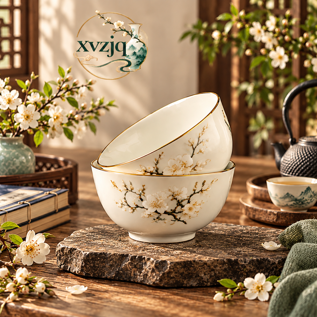 Plum Blossom Rice Bowls Set