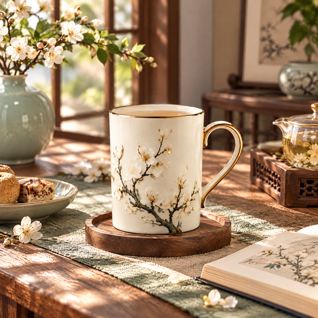 Plum Blossom Tall Ceramic Mug