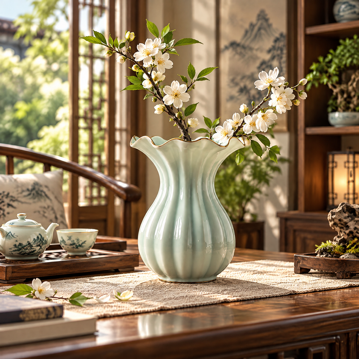 Ribbed Celadon Vase