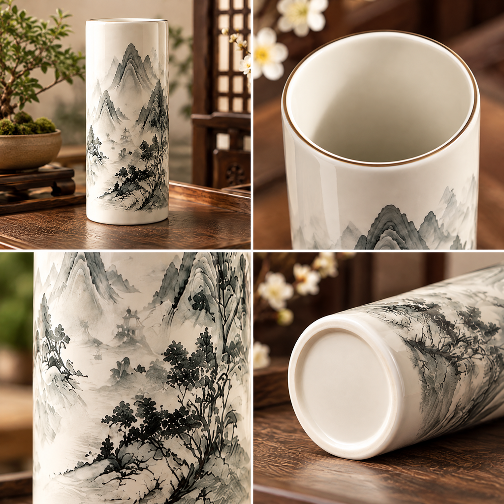 Mountain Landscape Cylinder Vase