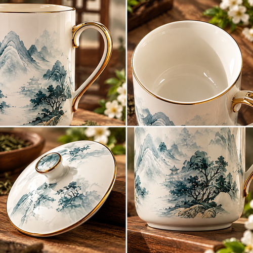 Landscape Ceramic Mug with Lid