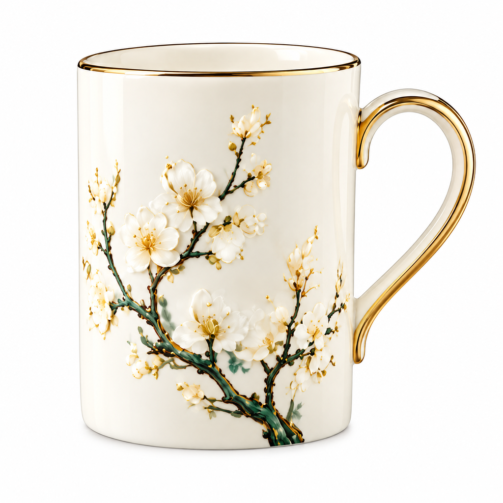 Plum Blossom Tall Ceramic Mug