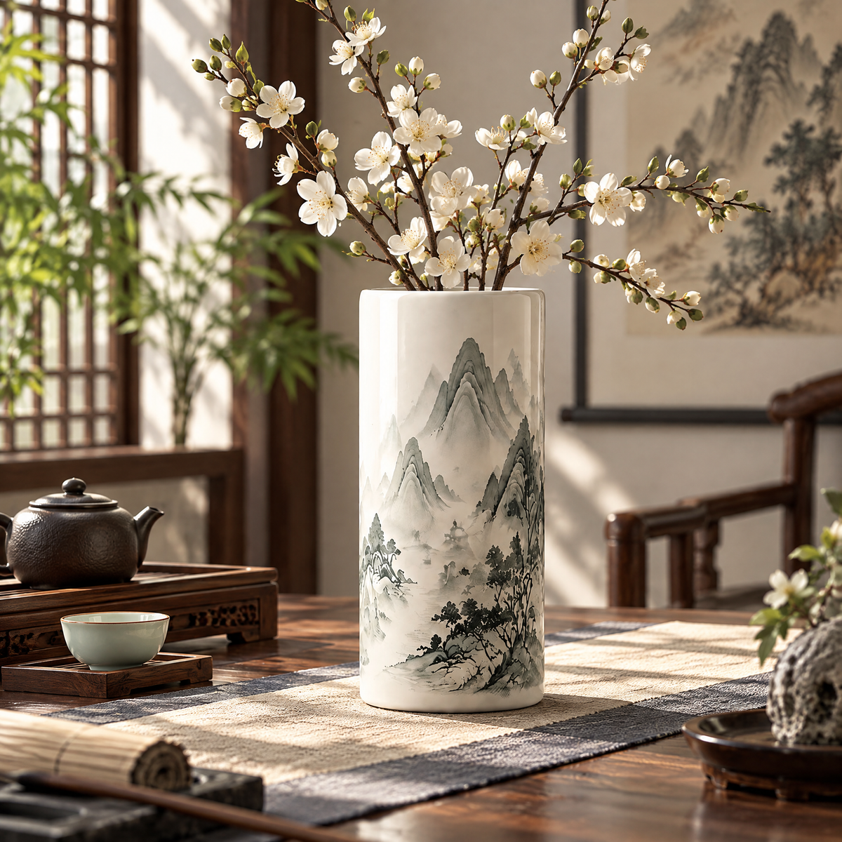 Mountain Landscape Cylinder Vase