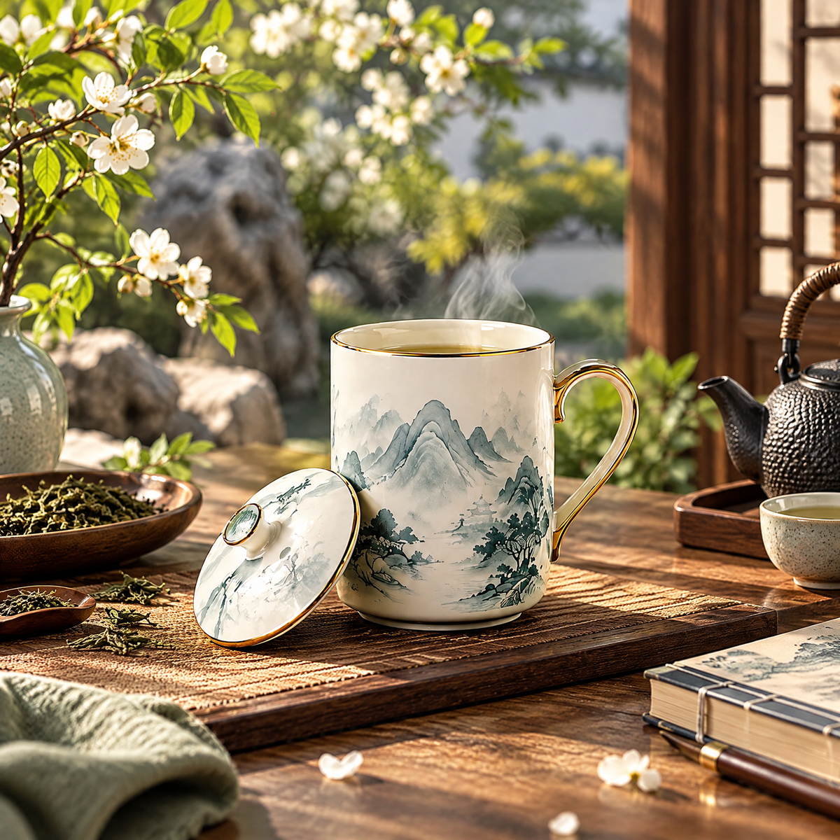 Landscape Ceramic Mug with Lid
