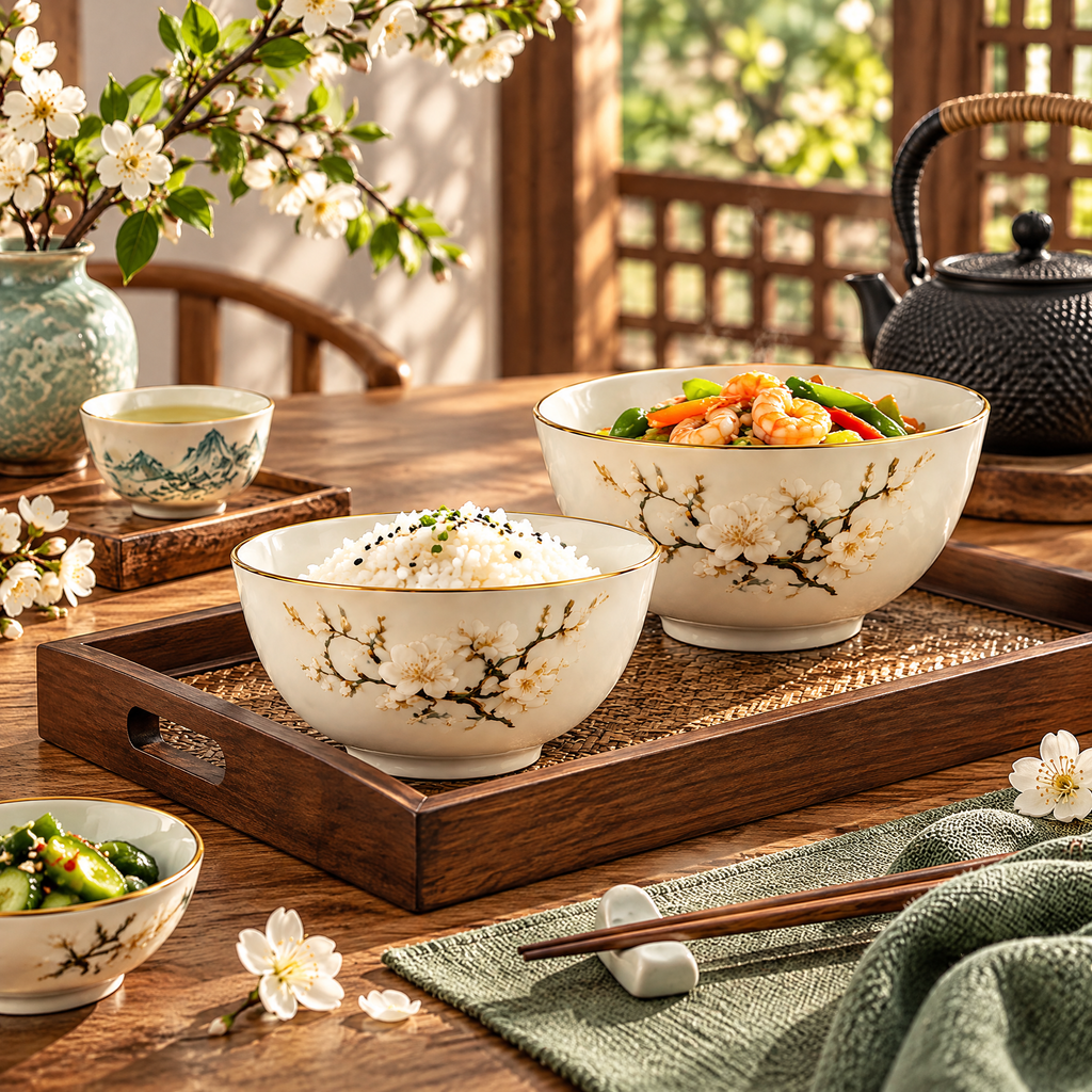 Plum Blossom Rice Bowls Set