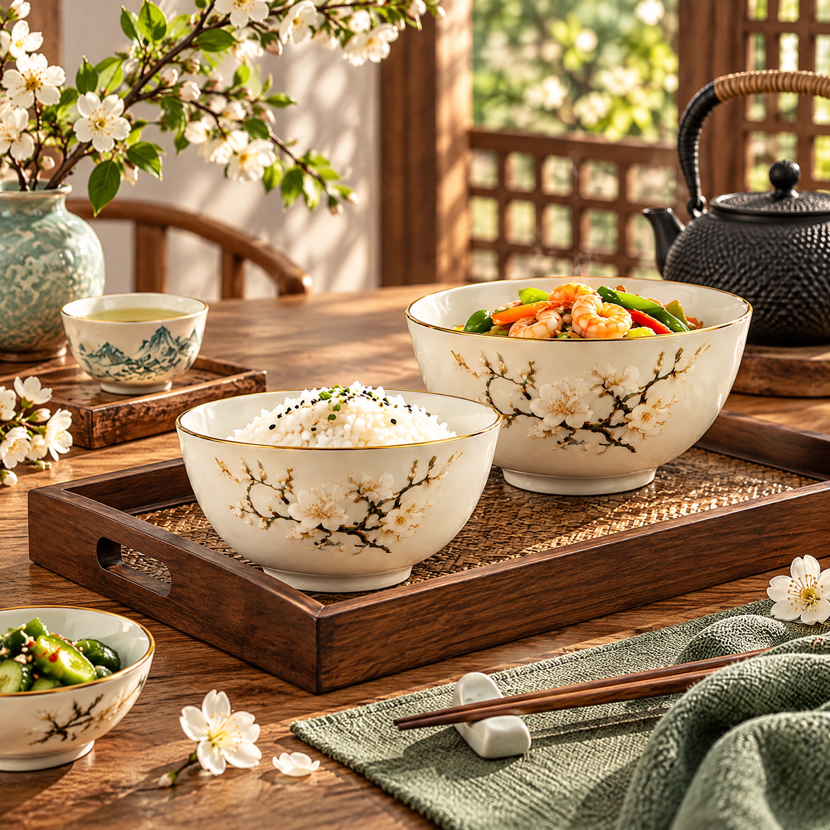 Plum Blossom Rice Bowls Set