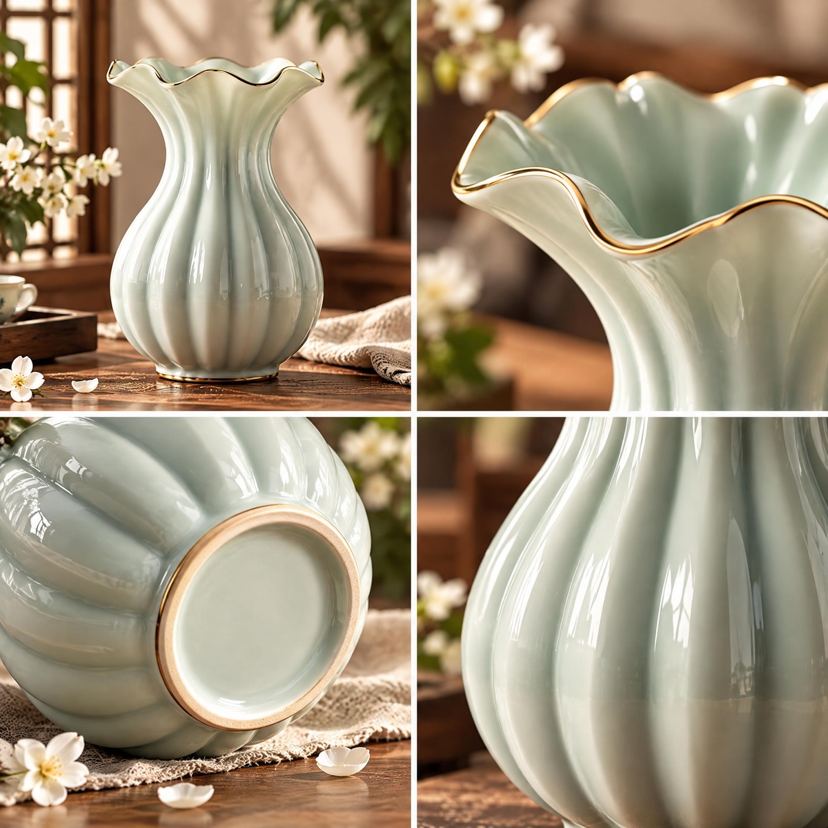 Ribbed Celadon Vase