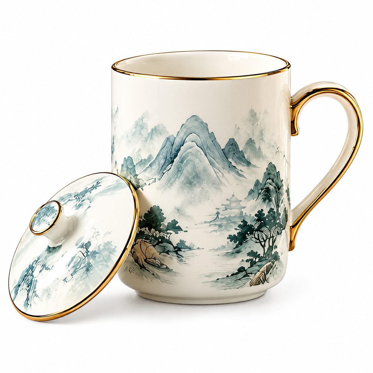 Landscape Ceramic Mug with Lid