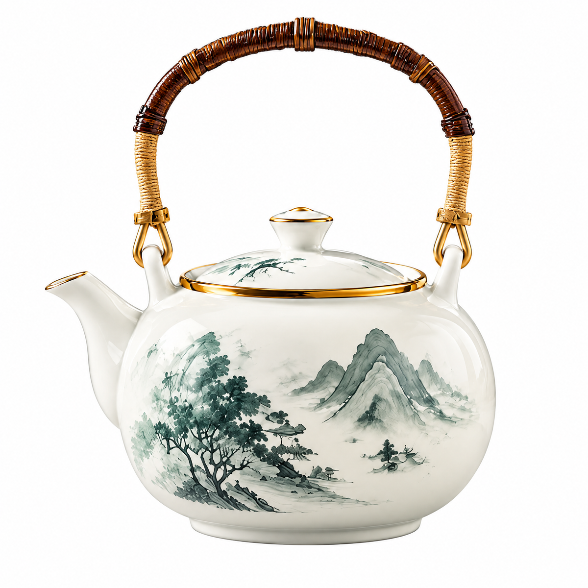 Bamboo Handle Ceramic Teapot