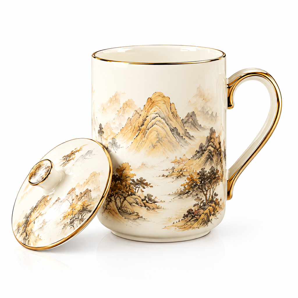 Landscape Ceramic Mug with Lid