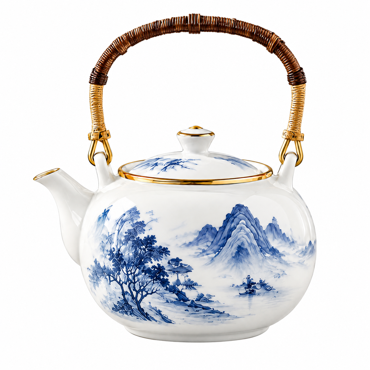 Bamboo Handle Ceramic Teapot