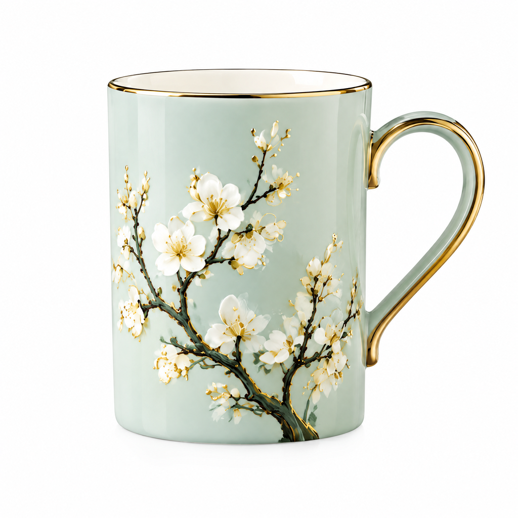 Plum Blossom Tall Ceramic Mug