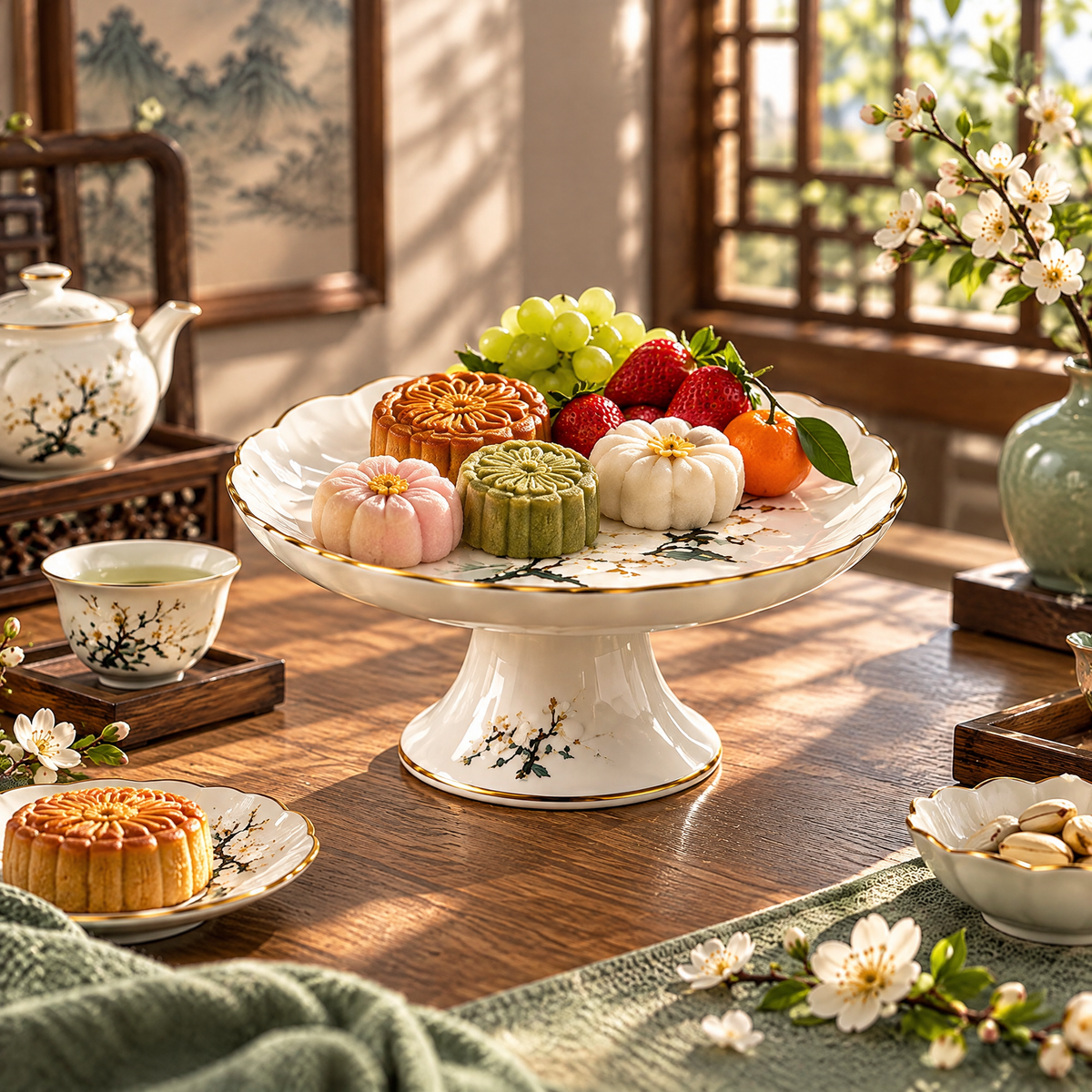 Plum Blossom Pedestal Cake Stand
